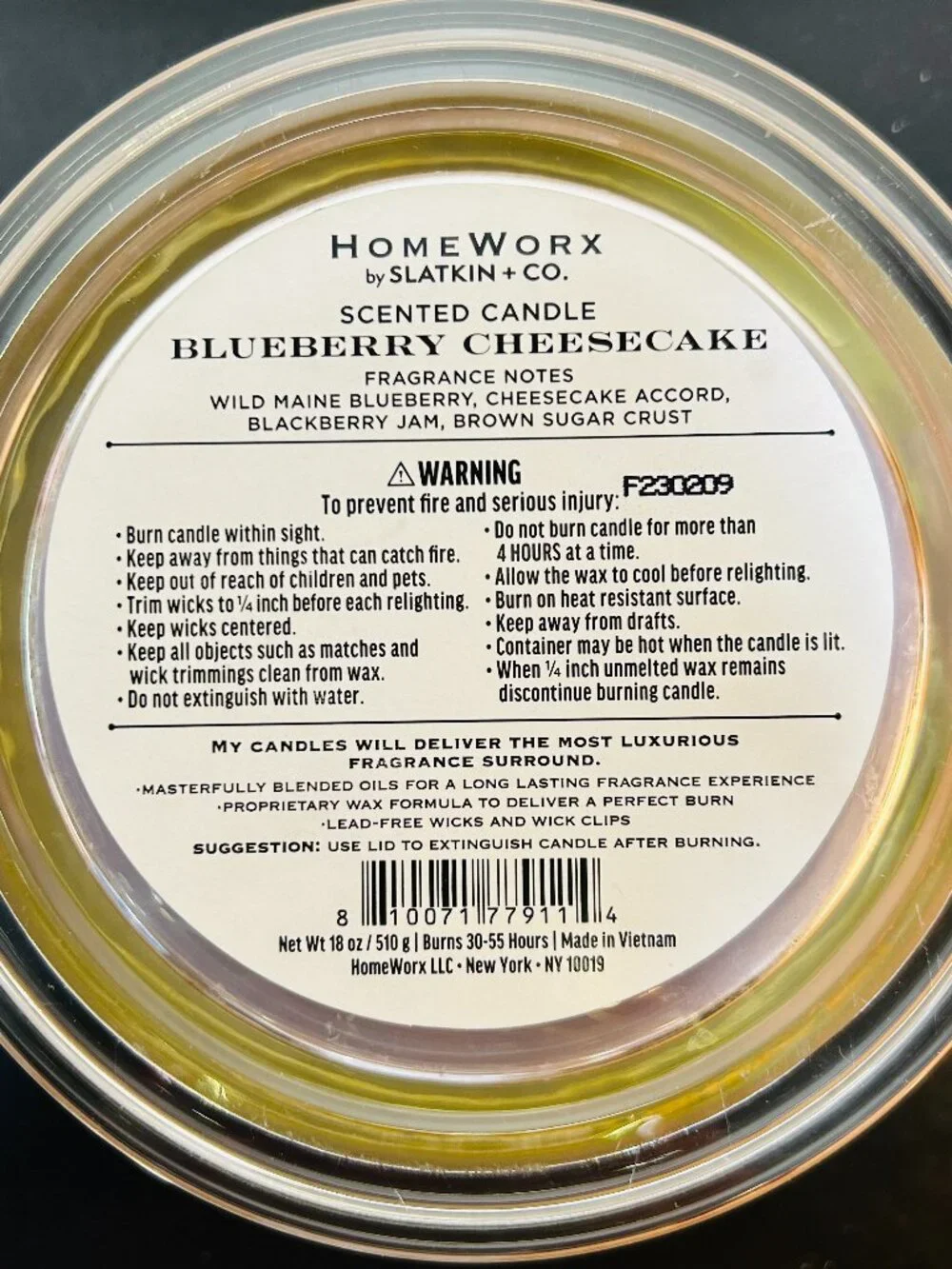 HomeWorx by Slatkin Blueberry Cheesecake 4-Wick 18oz Candle NEW - Picture 4 of 4
